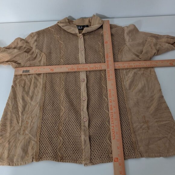 Bila Embroidered Maxi Dress Womens Size 1X Beige 2 Piece Jacket Pullover Dress - Picture 13 of 16